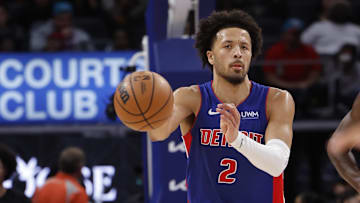 Dec 13, 2023; Detroit, Michigan, USA;  Detroit Pistons guard Cade Cunningham (2) passes in the