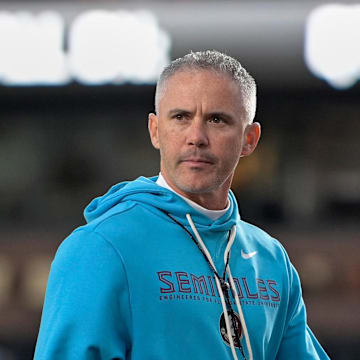 Florida State Seminoles head coach Mike Norvell looks on before the game against the Wake Forest Demon Deacons at Doak S. Campbell Stadium.