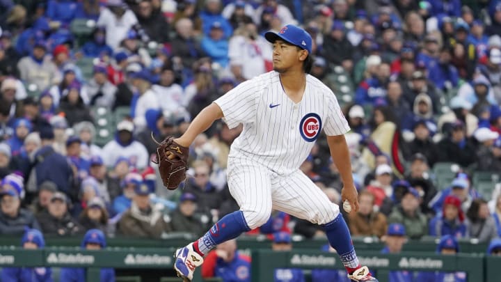 Apr 1, 2024; Chicago, Illinois, USA; Chicago Cubs starting pitcher Shota Imanaga (18) pitches against the Colorado Rockies during the first inning at Wrigley Field. Mandatory Credit: David Banks-USA TODAY Sports