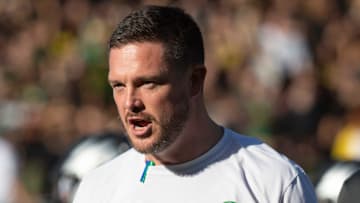 Oregon Ducks head coach Dan Lanning walks the field during warmups as the No. 3 Oregon Ducks host the No. 2 Ohio State Buckeyes Saturday, Oct. 12, 2024 at Autzen Stadium in Eugene, Ore.