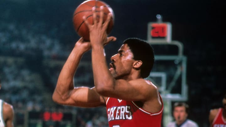 Unknown date; Boston, MA, USA; FILE PHOTO; Philadelphia 76ers forward Julius Erving (6) takes a jump shot against the Boston Celtics at the Boston Garden. Mandatory Credit: Dick Raphael-Imagn Images