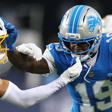 Detroit Lions wide receiver Dominic Lovett (19).