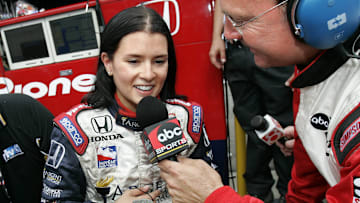 Indy car driver Danica Patrick is all smiles while being interviewed about her fourth place finish in the Indianapolis 500