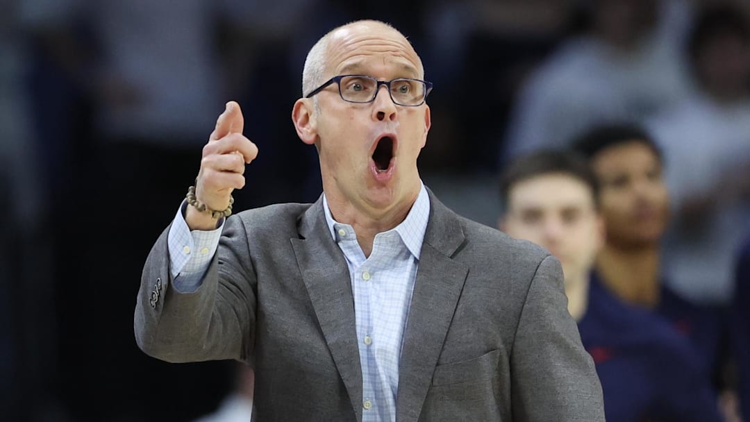 Feb 21, 2026; Philadelphia, Pennsylvania, USA; UConn Huskies head coach Dan Hurley reacts during the first half against the Villanova Wildcats at Xfinity Mobile Arena. Mandatory Credit: Bill Streicher-Imagn Images Feb 21, 2026; Philadelphia, Pennsylvania, USA; UConn Huskies head coach Dan Hurley reacts during the first half against the Villanova Wildcats at Xfinity Mobile Arena. Mandatory Credit: Bill Streicher-Imagn Images