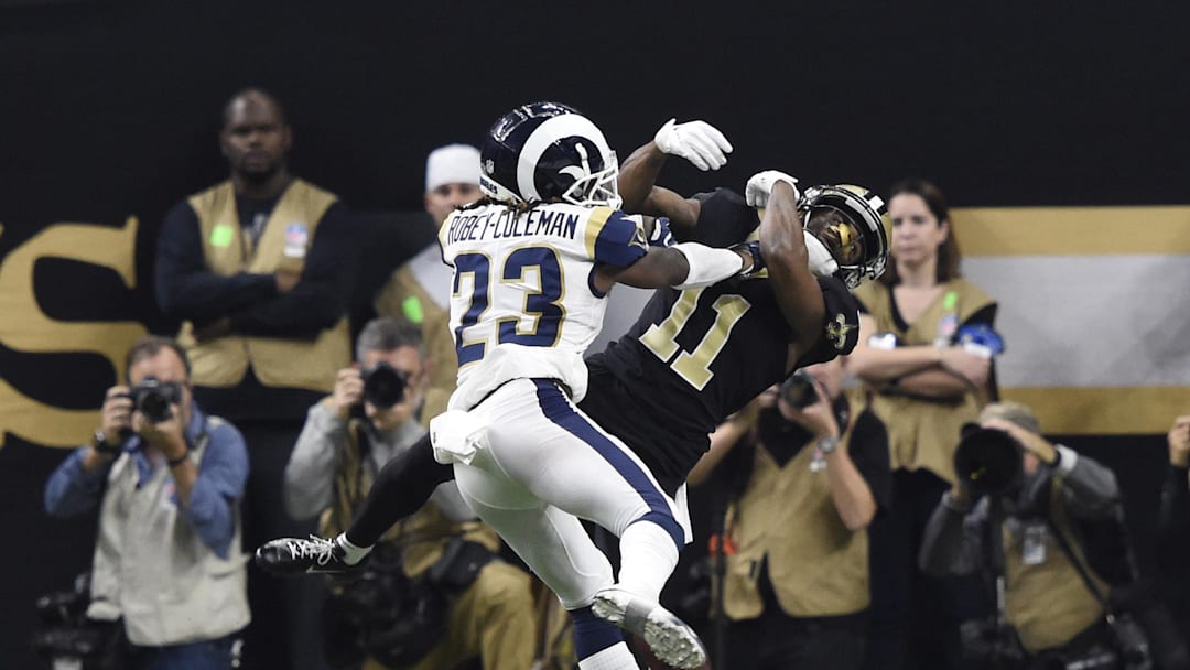 Los Angeles Rams defensive back Nickell Robey-Coleman breaks up a pass intended for New Orleans Saints wide receiver Tommylee Lewis Los Angeles Rams defensive back Nickell Robey-Coleman breaks up a pass intended for New Orleans Saints wide receiver Tommylee Lewis