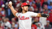 Oct 23, 2023; Philadelphia, Pennsylvania, USA; Philadelphia Phillies starting pitcher Michael Lorenzen (22) pitches during the fifth inning against the Arizona Diamondbacks in game six of the NLCS for the 2023 MLB playoffs at Citizens Bank Park. 