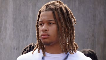 Sept. 21, 2024; Columbus, Ohio, USA; DeSmet (Missouri) defensive lineman Titan Davis watches warm-ups before Ohio State's game against the Marshall University Thundering Herd at Ohio Stadium.