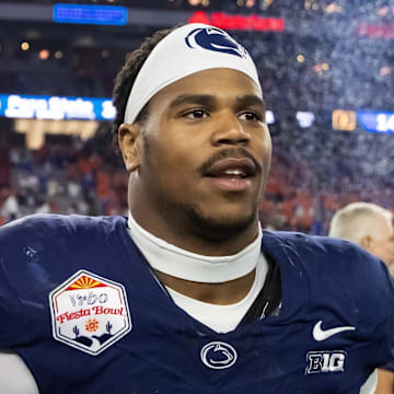 Penn State defensive end Abdul Carter walks off the field after a game.