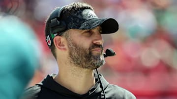 Sep 29, 2024; Tampa, Florida, USA; Philadelphia Eagles head coach Nick Sirianni during the second half at Raymond James Stadium. Mandatory Credit: Kim Klement Neitzel-Imagn Images