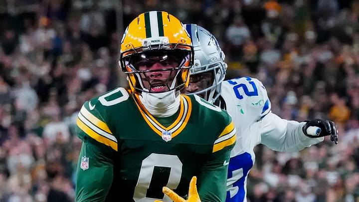 Green Bay Packers wide receiver Matthew Golden (0) drops a would-be touchdown pass against the Dallas Cowboys on Sunday, Oct. 18, 2026, at Lambeau Field in Green Bay, Wisconsin. 
Tork Mason/Green Bay Press-Gazette