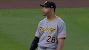 Tommy Pham makes a gesture towards fans in Anaheim.