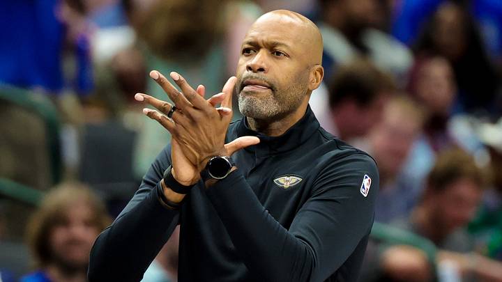 Oct 14, 2026; Dallas, Texas, USA; New Orleans Pelicans head coach Jamahl Mosley reacts during the second quarter against the Dallas Mavericks at American Airlines Center. Mandatory Credit: Kevin Jairaj-Imagn Images