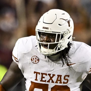 Cameron Williams blocks during No. 3 Texas's 17–7 win over No. 20 Texas A&M on Nov. 30, 2024.