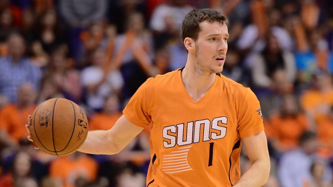 Former Phoenix Suns guard Goran Dragic (1) dribbles against the Utah Jazz.