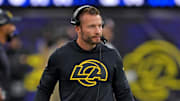 Nov 16, 2025; Inglewood, California, USA; Los Angeles Rams head coach Sean McVay looks on during the second half of the game against the Seattle Seahawks at SoFi Stadium. Mandatory Credit: Jayne Kamin-Oncea-Imagn Images