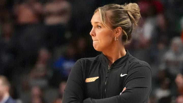Tennessee head coach Kim Caldwell in the final minutes of the loss to Texas in the Sweet 16 of the NCAA college basketball tournament on Saturday, March 29, 2025, in Birmingham, AL. Tennessee head coach Kim Caldwell in the final minutes of the loss to Texas in the Sweet 16 of the NCAA college basketball tournament on Saturday, March 29, 2025, in Birmingham, AL.