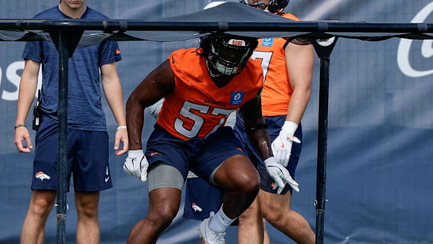Denver Broncos linebacker Dre Greenlaw (57) during Denver Broncos Training Camp.