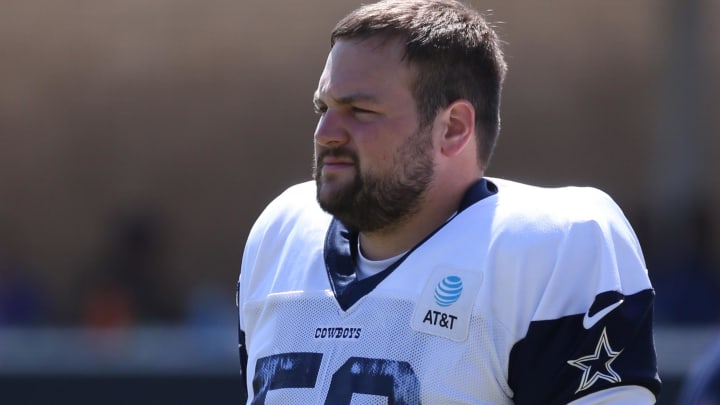 Jul 31, 2024; Oxnard, CA, USA; Dallas Cowboys guard Cooper Beebe (56) during training camp at the River Ridge Playing Fields in Oxnard, California.  