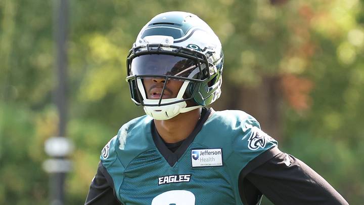 Jul 29, 2026; Philadelphia, PA, USA; Philadelphia Eagles wide receiver DeVonta Smith (6) looks on during training camp at Jefferson Health Training Complex. Mandatory Credit: Bill Streicher-Imagn Images