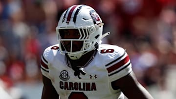 Oct 12, 2024; Tuscaloosa, Alabama, USA;  South Carolina Gamecocks tight end Josh Simon (6) during the second half at Bryant-Denny Stadium. Mandatory Credit: Butch Dill-Imagn Images