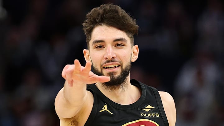 Ty Jerome #2 of the Cleveland Cavaliers reacts against the Minnesota Timberwolves.