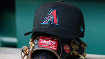 Apr 4, 2025; Washington, District of Columbia, USA; A detailed view of an Arizona Diamondbacks hat at the game between the Washington Nationals and the Arizona Diamondbacks at Nationals Park. 