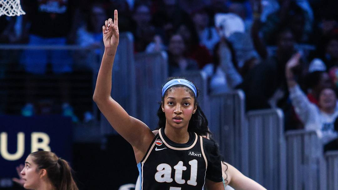 Oct 7, 2026; Atlanta, Georgia, USA;  Atlanta Dream forward Angel Reese against the New York Liberty during the fourth quarter of game two of the second round for the 2026 WNBA Playoffs at State Farm Arena.  