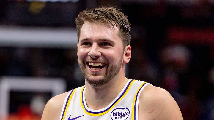 Nov 14, 2025; New Orleans, Louisiana, USA;  Los Angeles Lakers forward/guard Luka Dončić (77) reacts to a play against the New Orleans Pelicans during the second half at Smoothie King Center. Mandatory Credit: Stephen Lew-Imagn Images