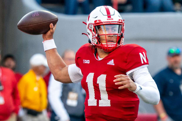 Nebraska Cornhuskers quarterback Casey Thompson throws a pass against the Georgia Southern Eagles.