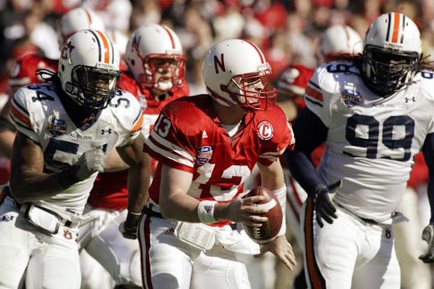 Nebraska Cornhuskers quarterback (13) Zac Taylor scrambles.