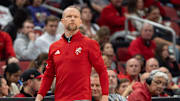 Louisville Cardinals head coach Pat Kelsey watches his team during their game against the Bellarmine Knights on Tuesday, Nov. 19, 2024 at the KFC Yum! Center in Louisville, Ky.