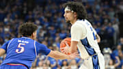 New Houston guard Pop Isaacs (right) in action while at Creighton in the 2024-25 season.