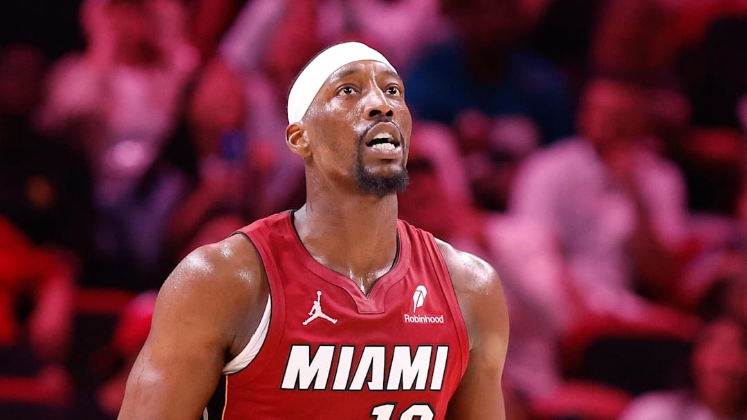 Mar 10, 2026; Miami, Florida, USA;  Miami Heat center Bam Adebayo (13) walks back to the bench in a time out against the Washington Wizards during the second half at Kaseya Center. Mandatory Credit: Rhona Wise-Imagn Images