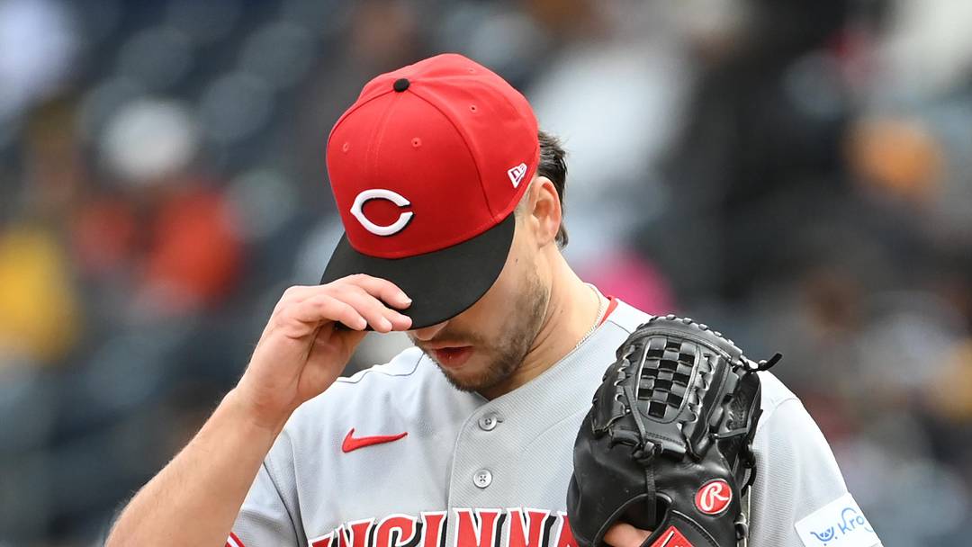 May 2, 2026; Pittsburgh, Pennsylvania, USA;  Cincinnati Reds relief pitcher Connor Phillips reacts on the mound against the Pittsburgh Pirates during the second inning at PNC Park. Mandatory Credit: Philip G. Pavely-Imagn Images
