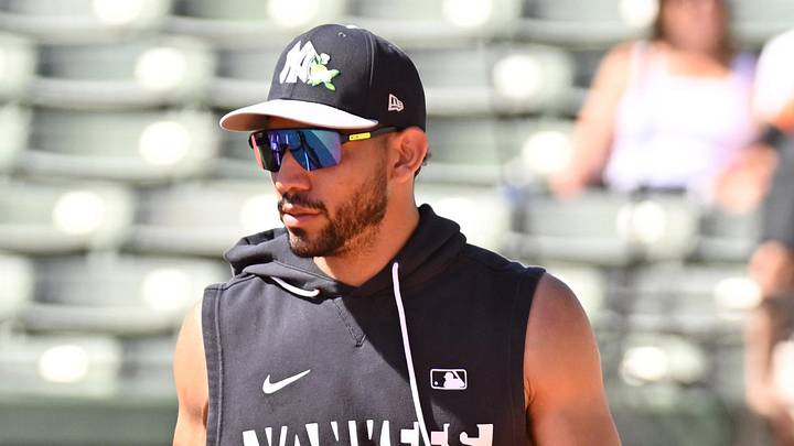 Feb 20, 2026; Sarasota, Florida, USA; New York Yankees shortstop Jose Caballero (72) prepares to take batting practice before the start of the spring training game against the Baltimore Orioles at Ed Smith Stadium. Mandatory Credit: Jonathan Dyer-Imagn Images