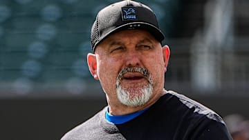 Detroit Lions offensive coordinator John Morton walks on the field for warmup ahead of Cincinnati Bengals game at Paycor Stadium in Cincinnati on Sunday, Oct. 5, 2025.