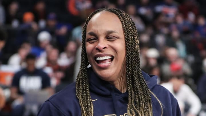 Feb 25, 2023; New York, New York, USA; New Orleans Pelicans Assistant Coach Teresa Weatherspoon during warmups New York Knicks at Madison Square Garden. Mandatory Credit: Wendell Cruz-USA TODAY Sports