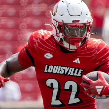 Louisville Cardinals running back Keyjuan Brown (22) rushes down the field during their game against the Austin Peay Governors on Saturday, Aug. 31, 2024 at L&N Federal Credit Union Stadium in Louisville, Ky.