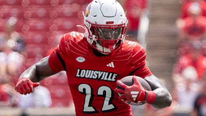 Louisville Cardinals running back Keyjuan Brown (22) rushes down the field during their game against the Austin Peay Governors on Saturday, Aug. 31, 2024 at L&N Federal Credit Union Stadium in Louisville, Ky.