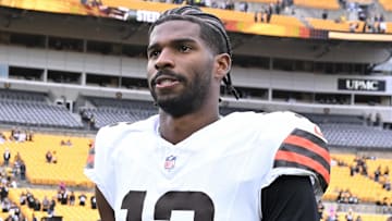 Oct 12, 2025; Pittsburgh, Pennsylvania, USA; Cleveland Browns quarterback Shedeur Sanders (12) leaves the field following the game against the Pittsburgh Steelers at Acrisure Stadium. Mandatory Credit: Barry Reeger-Imagn Images
