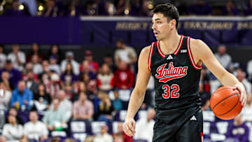 Indiana's Trey Galloway dribbles against Washington at Alaska Airlines Arena in Seattle.