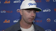 New York Mets first baseman Pete Alonso speaks to the media.