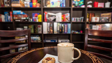 The Parlour Tabletop and Tome opened in downtown Quakertown in October, offering a space for playing games and a full menu including breakfast, lunch and dessert options. Pictured here is the Gnome's Delight spiced chai latte paired with a Kitchen Sink Cookie.