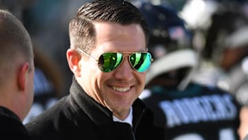 Jan 5, 2025; Philadelphia, Pennsylvania, USA; New York Giants general manager Joe Schoen before game against the Philadelphia Eagles at Lincoln Financial Field. Mandatory Credit: Eric Hartline-Imagn Images