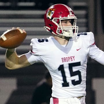 Brophy quarterback passes against Hamilton during a game at Hamilton High School in Chandler, on Sept. 19, 2025.