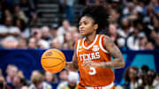 Texas Longhorns guard Rori Harmon (3) brings the ball up the court in the second half of the Longhorns' NCAA Playoff semi-final game against the South Carolina Gamecocks at Amalie Arena in Tampa, Florida, April 4, 2025.