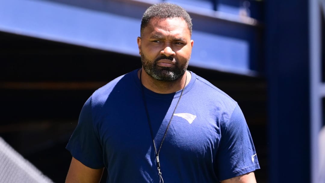 Jun 10, 2024; Foxborough, MA, USA; New England Patriots head coach Jerod Mayo walks to the microphones for a press conference at minicamp at Gillette Stadium. Mandatory Credit: Eric Canha-USA TODAY Sports