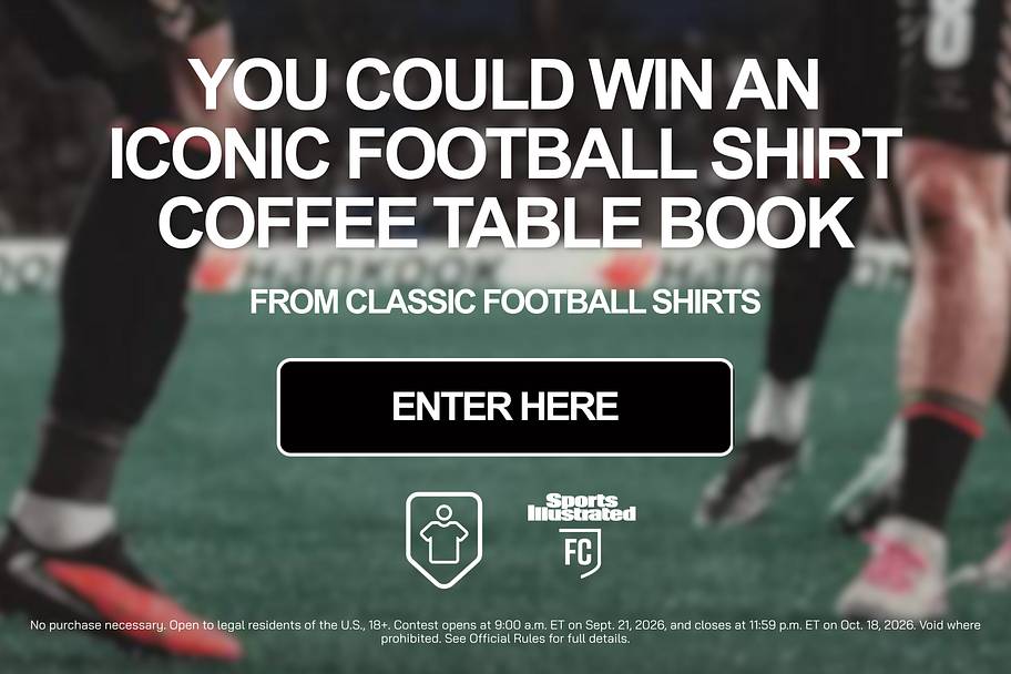 A graphic link to win an iconic football shirt coffee table book from Classic Football Shirts. 