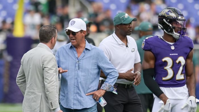 Aug 12, 2023; Baltimore, Maryland, USA;  Baltimore Ravens owner Steve Bisciotti  speaks with
