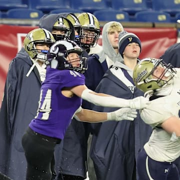 Defender James Tildsley (44) makes a play for Shawsheen Valley Tech football in 2024. The Rams will face Foxborough in the MIAA Division V championship game this weekend.